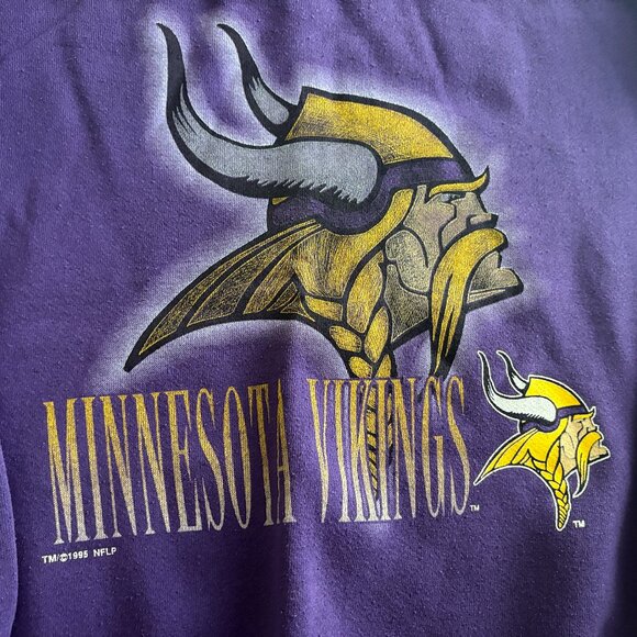 Vintage 1995 Logo 7 Mens Minnesota Vikings 50/50 Crewneck Sweatshirt L - Picture 1 of 5